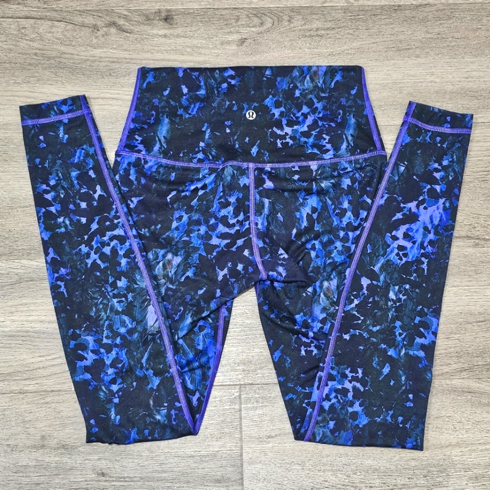 Lululemon Wunder Under Pant Full-On Luon (Roll Down) Floral Sport Backdrop Iris